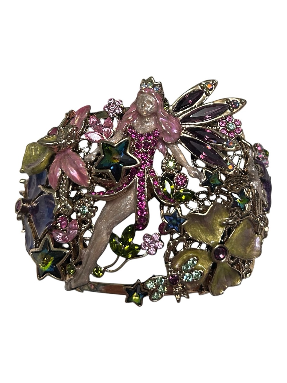 Kirks Folly Pink Multicolor Enamel Fairy Cuff Bracelet